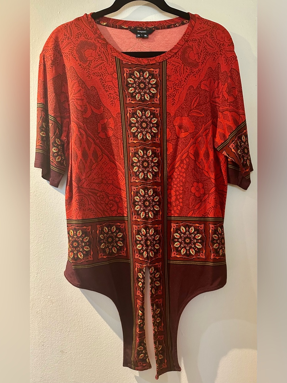 Desigual “Illinois” Red Mandala Tie-Front Knit Top Size L